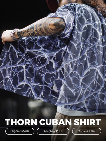 MADEN Men's Thorn Print Short Sleeve Mesh Shirt