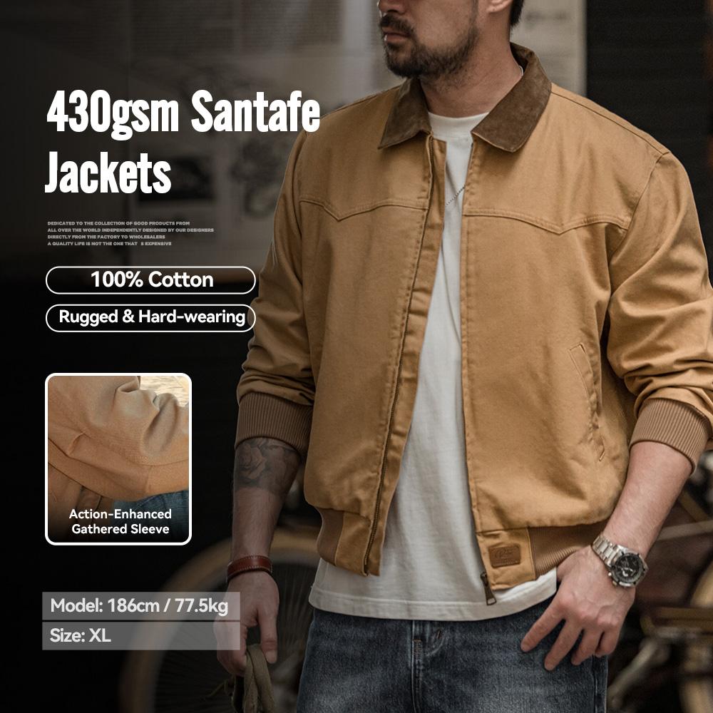 MADEN Men's Retro SantaFe Canvas Jacket – 430gsm Cotton Short Coat