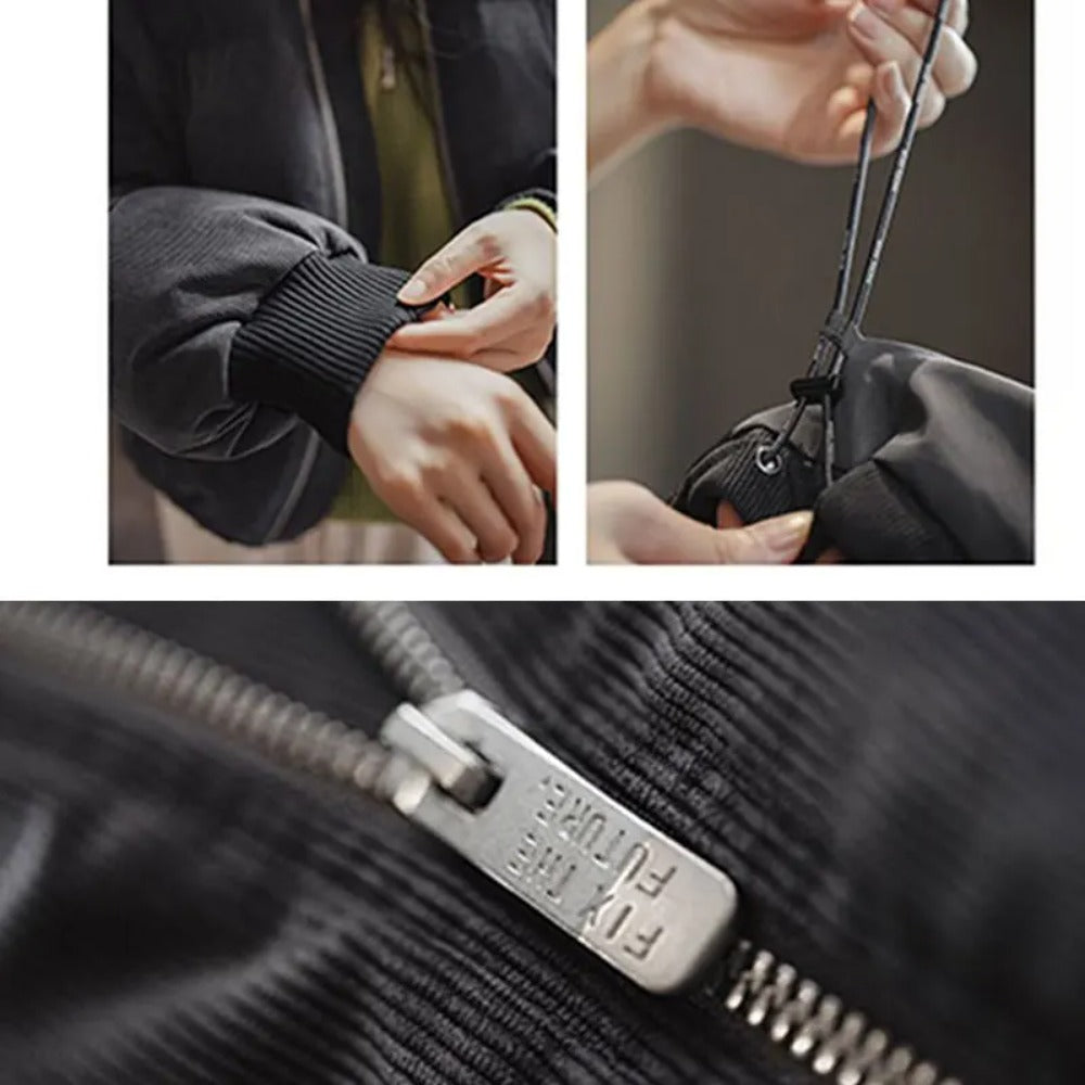 MADEN Women Corduroy Down Jacket 90% Duck Down Warm Short Puffer Coat Knit Stand Collar Drawstring Hem Winter Thick Outerwear