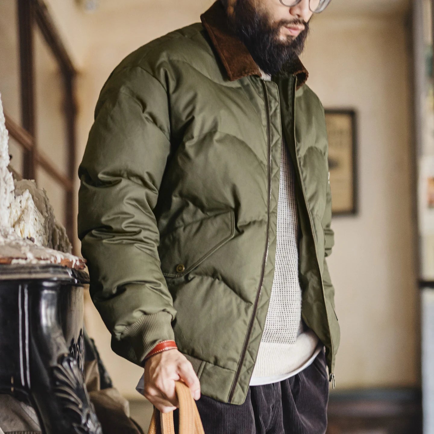 Men's CWU-45P Padded Bomber Jacket with Corduroy Collar | MADEN