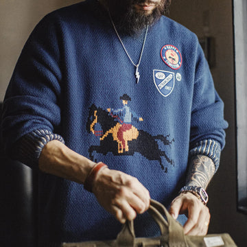 MADEN Retro Jacquard Equestrian Sweater