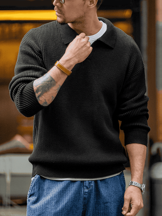 Minimalist Casual | Vertical Strip  Polo Sweater