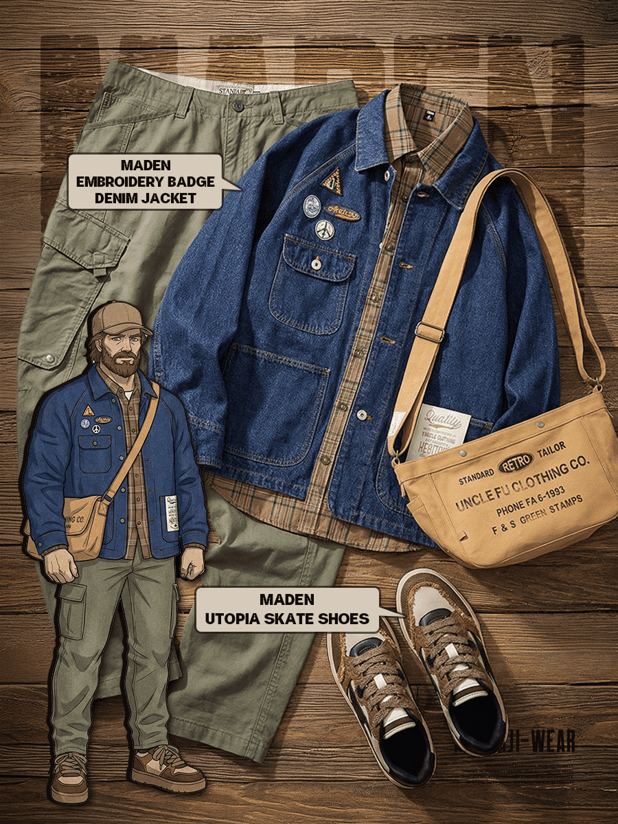 Retro Workwear | Embroidery Badge Denim Jacket