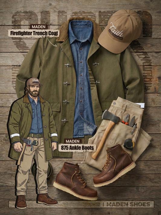 Classic Workwear | MADEN Firefighter Trench Coat & 875 Ankle Boots
