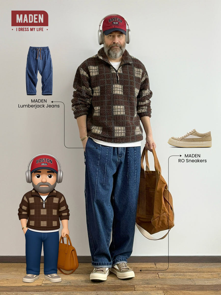 Cozy Relaxed | MADEN Lumberjack Pants & Retro Sneakers