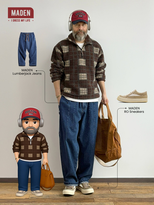 Cozy Relaxed | MADEN Lumberjack Pants & Retro Sneakers