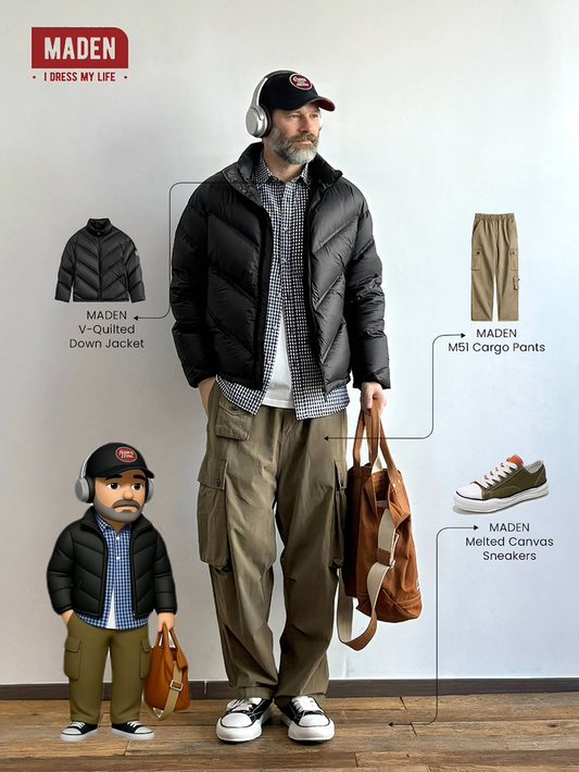 Retro Down Jacket Casual Outfit