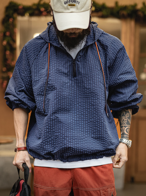 Street Casual | Seersucker Plaid Hooded Jacket