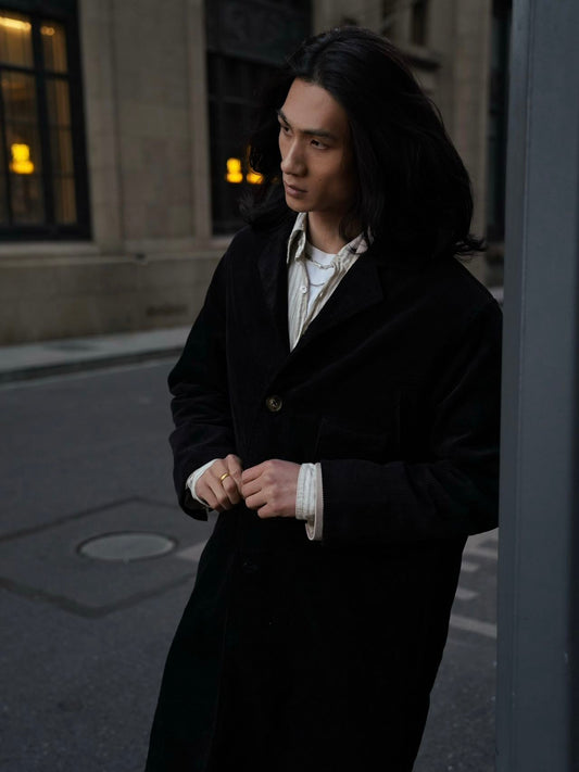 Retro Minimalist Style | Corduroy Trench Coat