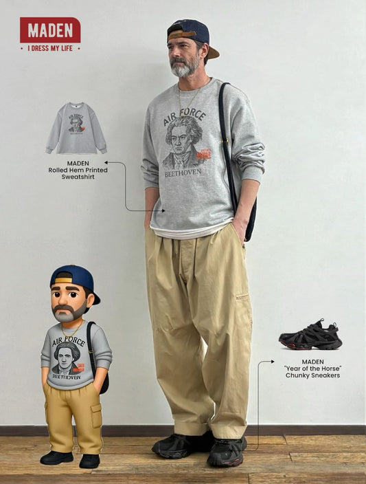 Urban Casual | Rolled Hem Printed Sweatshirt