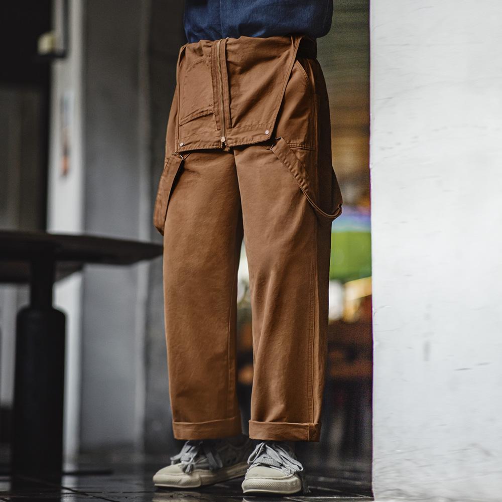 MADEN Men Vintage Style Navy Overalls Casual Straight Loose-fit Amekaji Bib Pants 295gsm Cotton 100% Original Design