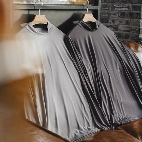 Áo Thun Nam MADEN Cổ Cao Thể Thao Tay Dài Ôm Dáng Co Giãn Lớp Đá Lạnh Màu Xám Áo Tập Thể Dục