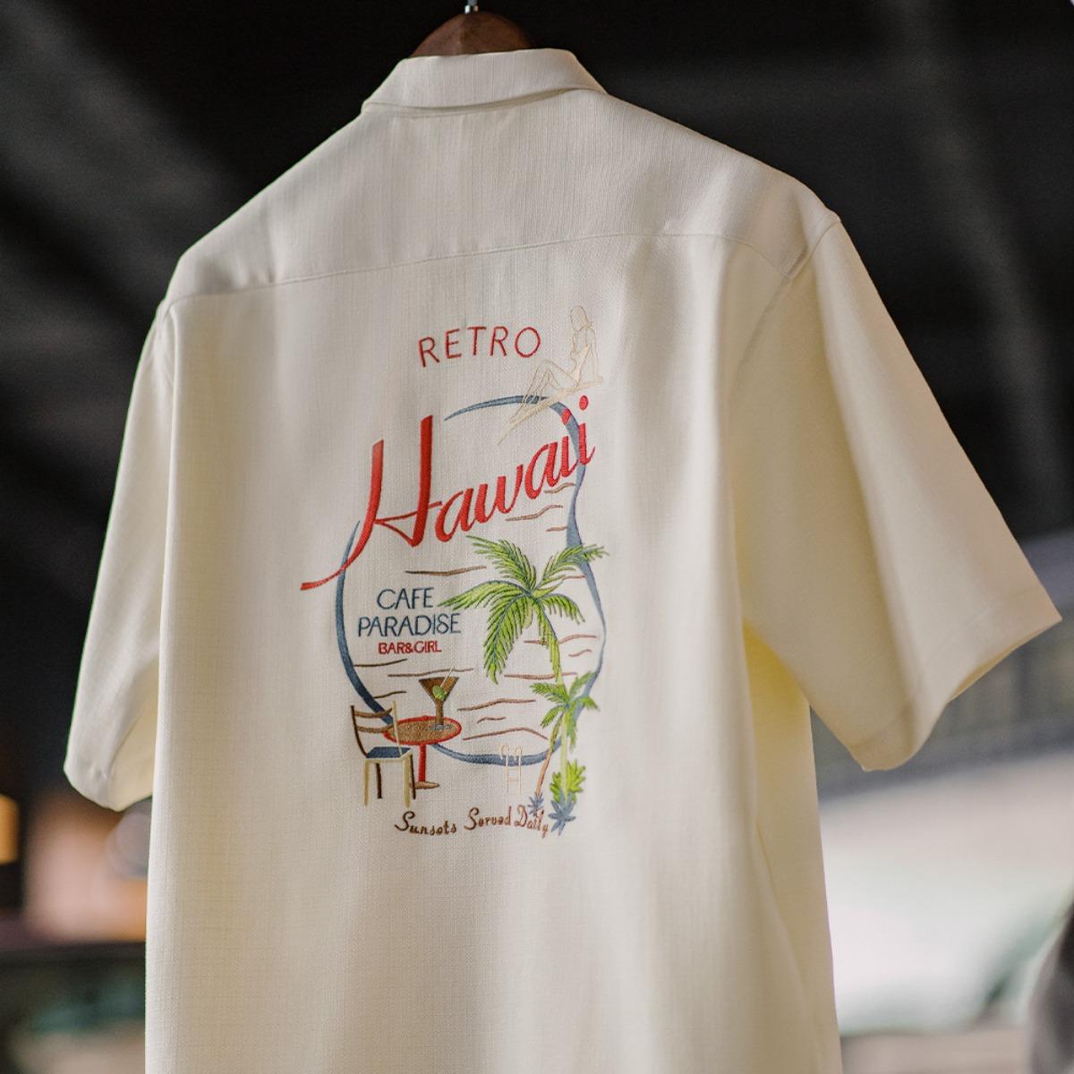 MADEN Retro Hawaiian Embroidery Cuban Collar Shirt