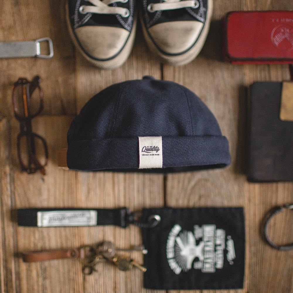 MADEN Retro Baumwoll Rollbündchen Totenkopf Mütze