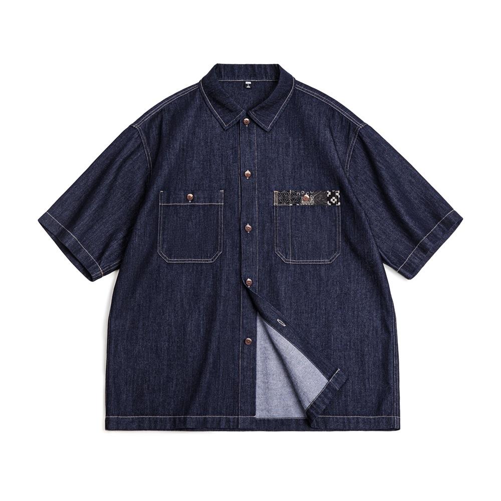 MADEN Boro Jeans-Overshirt mit Indigo-Revers