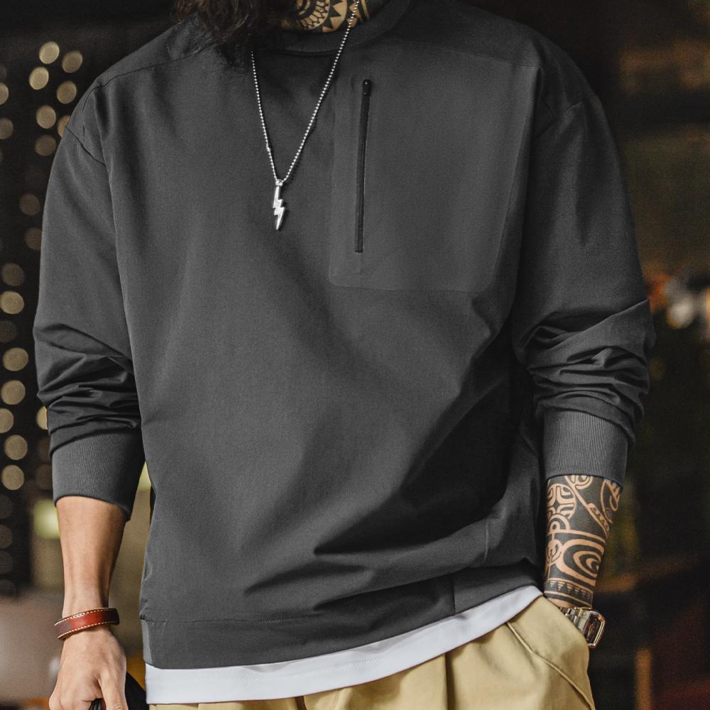 MADEN Outdoor Utility Sweatshirt Men | Long Sleeve Crewneck Retro Pullover with Dropped Shoulder Woven Technical Fabric #gorpcore