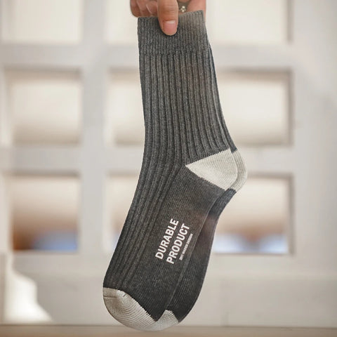 Maden Men's Breathable  Socks Casual Contrasting Color Knitted Mid-calf Socks Three-color Pit Thick  Warm Line Long Socks