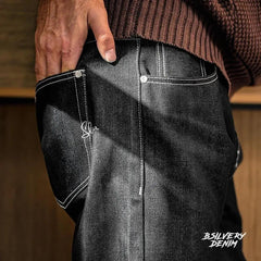 MADEN Herren Selvedge Raw Denim Gerade Bein Slim Fit Jeans