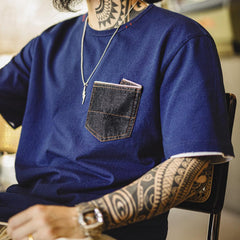 MADEN Japanisches T-Shirt aus schwerem Indigo mit Tasche
