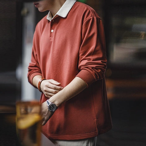 Polo rétro à manches longues en maille MADEN - Style preppy 