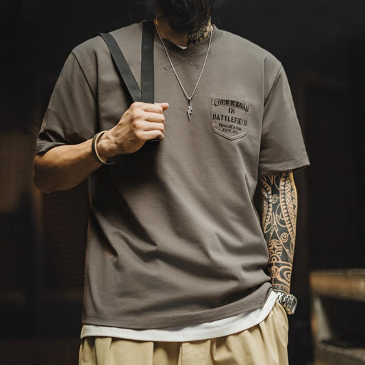 Áo Thun Cổ Tròn Gân Retro Cotton MADEN