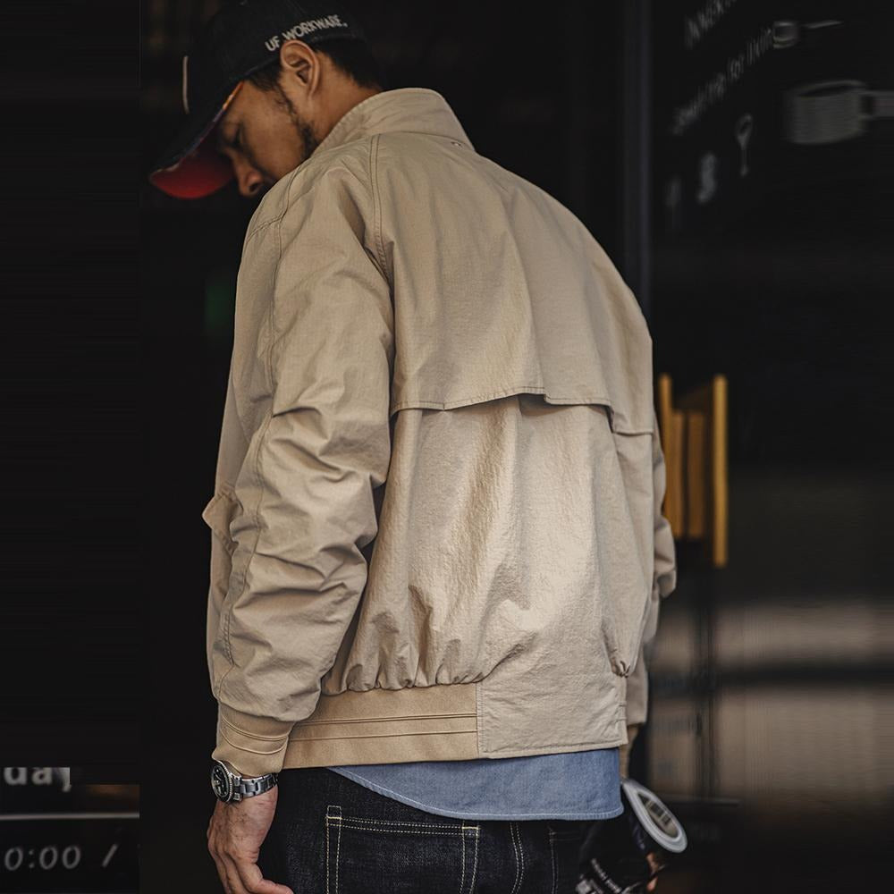 MADEN Herren Klassische Khaki Baumwoll Harrington Jacke