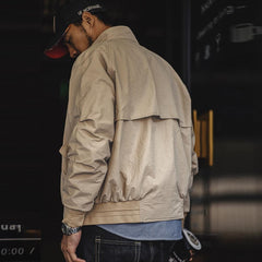 MADEN Herren Klassische Khaki Baumwoll Harrington Jacke