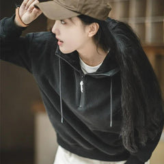 MADEN Dickes, warmes Kapuzensweatshirt für Damen, doppelseitiges Polarfleece, weiches und bequemes Oberbekleidungsstück für Herbst und Winter 