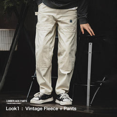 Pantalones Cargo para Hombre MADEN Vintage Blanco Lavado Recto con Múltiples Bolsillos Pantalón de Carpintero de Calle