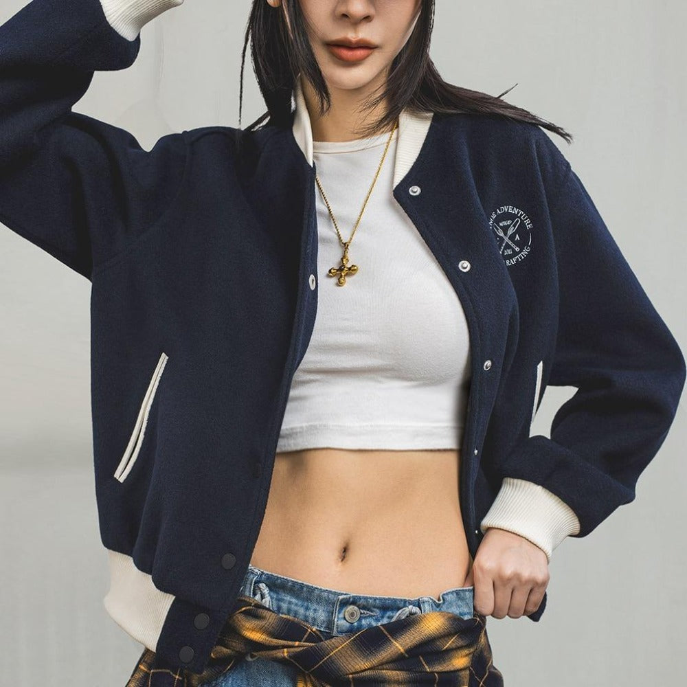 MADEN 남성용 빈티지 컬러블록 헤비웨이트 코튼 베이스볼 재킷