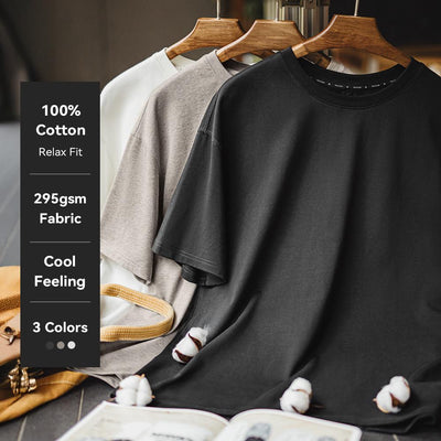 MADEN Cooling Antibacterial T-shirt  | Cotton 100% Heavyweight Round Neck Tee Relaxed-fit Layering Basics Summer Essential