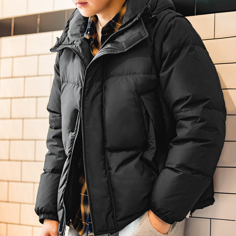 Maden Men's Winter Detachable Sleeves Down Jacket Outdoor Functional Hooded Vest Jacket Warm Thickened Overcoat Versatile Parka