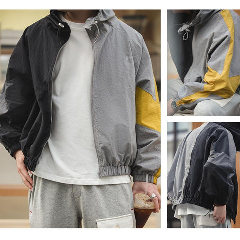 MADEN カラーブロック ジャケット – ゆったりした着心地の普段着用街着、取り外し可能なファスナー付き