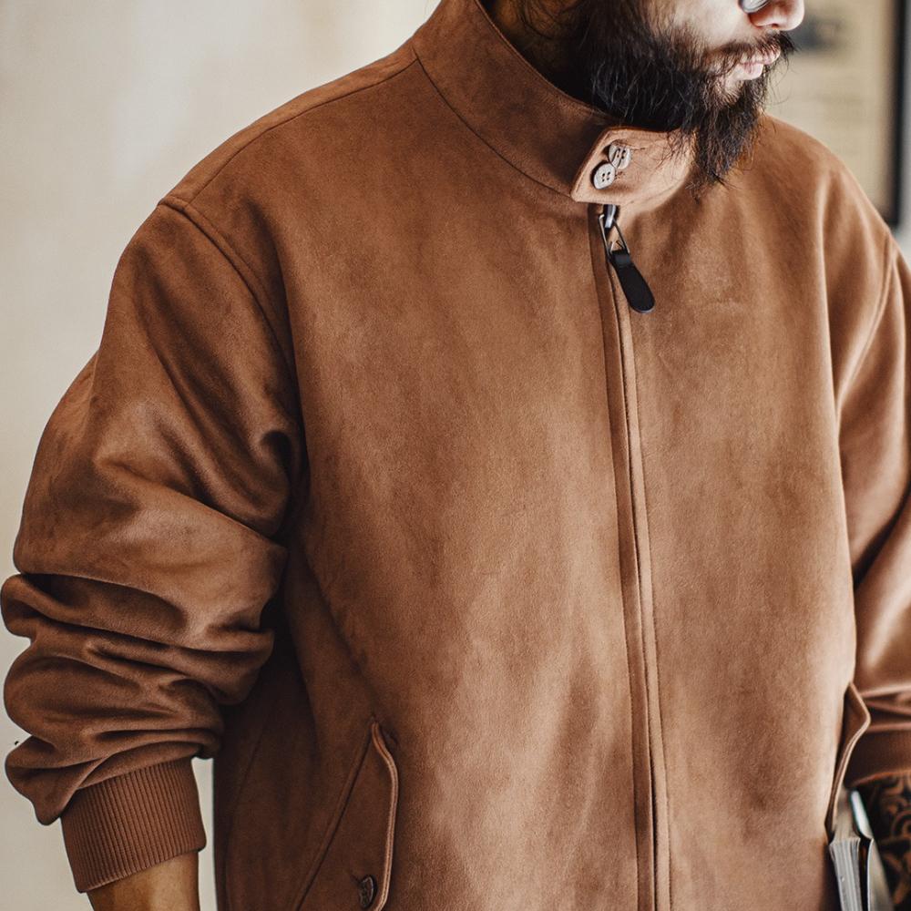 MADEN Herren Wildleder Harrington Bomberjacke mit Reißverschluss