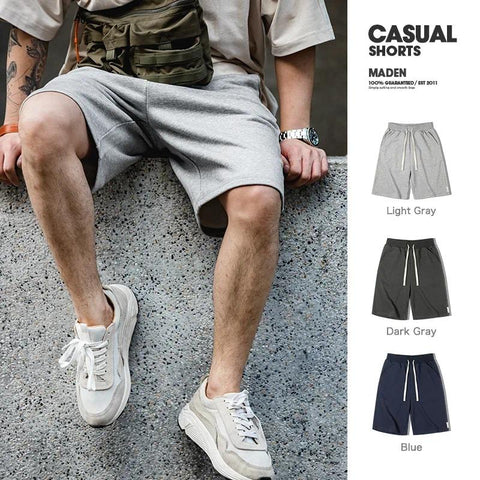 MADEN Men's Shorts Summer Short Pants For Man American Retro Threaded Knit Shorts Straight Srawstring Athletic Sweatpants