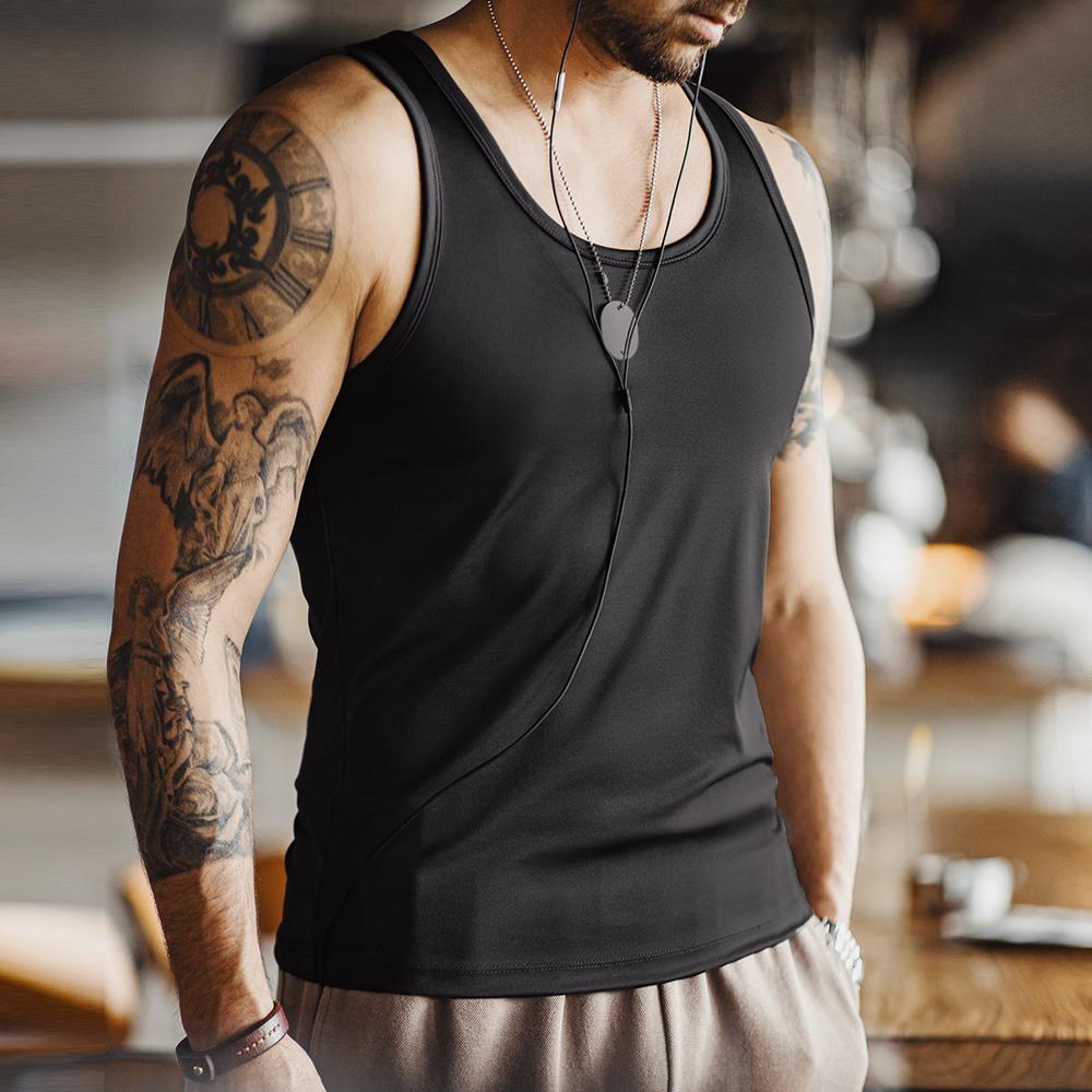 Maden Kühlendes Sonnenschutz-Ripptop, einfarbig, atmungsaktiv, vielseitig, dreifarbig, optionales Tanktop für Herren im Sommer 