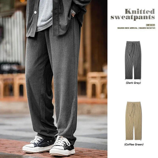 MADEN Vintage Strick-Samt Jogginghose mit weitem Bein