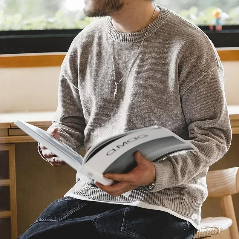 Suéter de chenilla para hombre MADEN – Suave, acogedor, cuello redondo, cálido, básico, tejido de punto