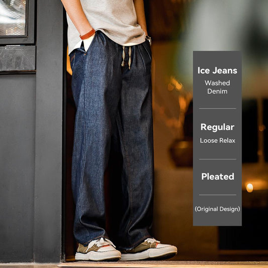 MADEN Herren Baggy Gerade geschnittene Gewaschene Selvedge Denim Jeans