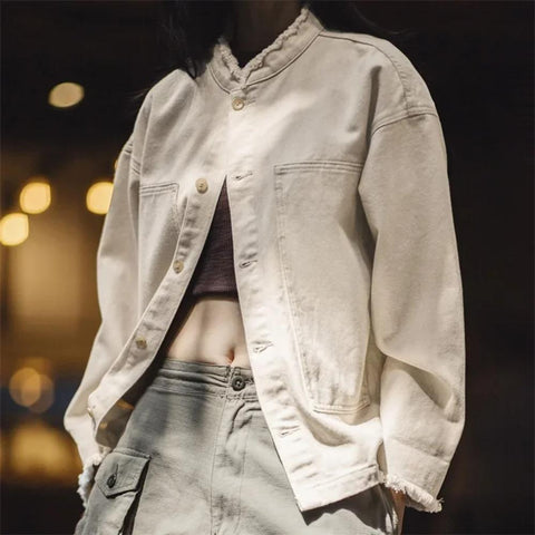 Maden Damen-Jeansjacke, lässige, lockere Passform, 100 % Baumwolle, Denim-Mantel, Herbst/Winter, Originaldesign 