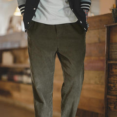 MADEN Men's Elastic Waist Corduroy Straight-Leg Trousers