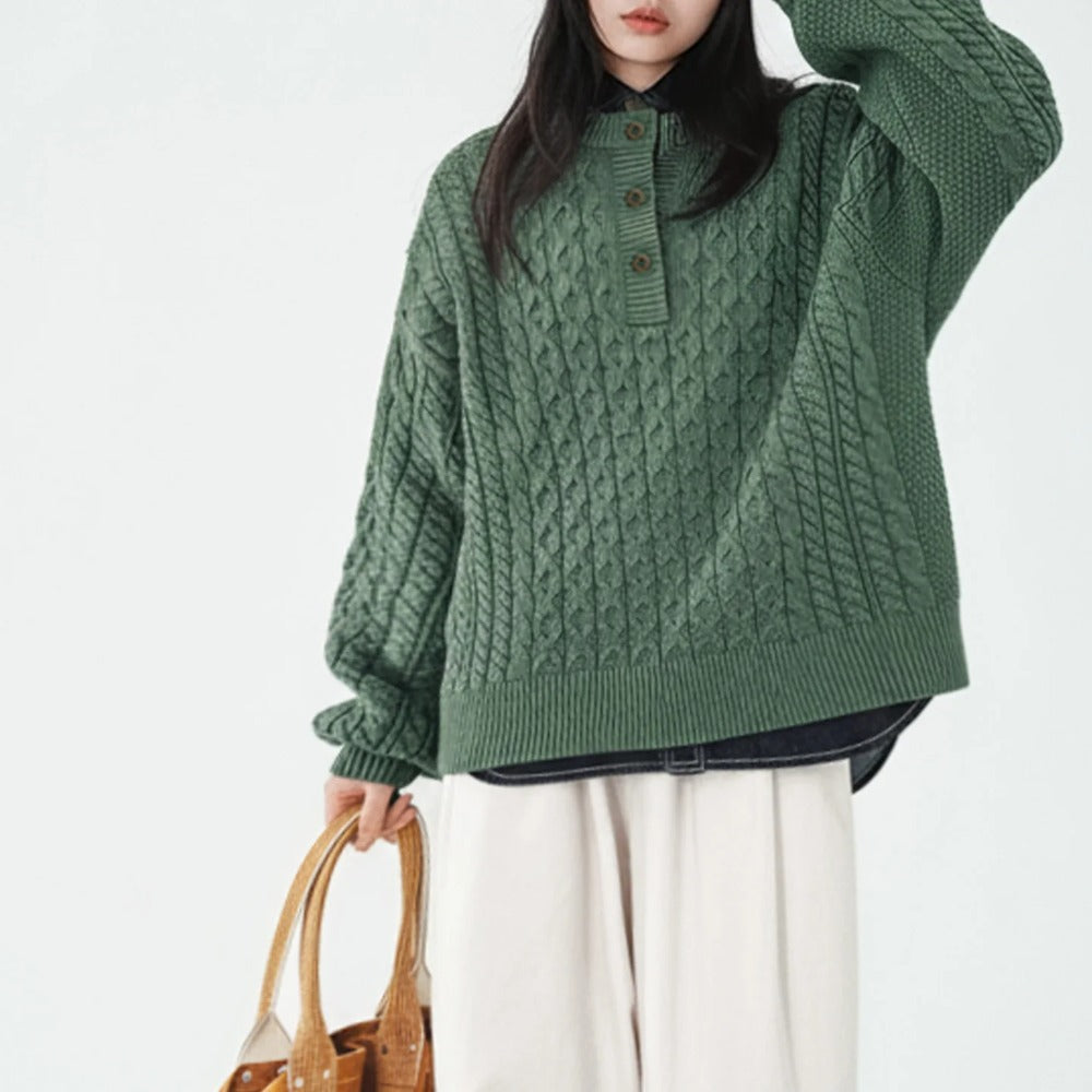 MADEN Zopfmuster Strickpullover aus Wollmischung mit Rundhalsausschnitt
