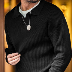 Suéter tipo polo de punto con rayas verticales para hombre MADEN