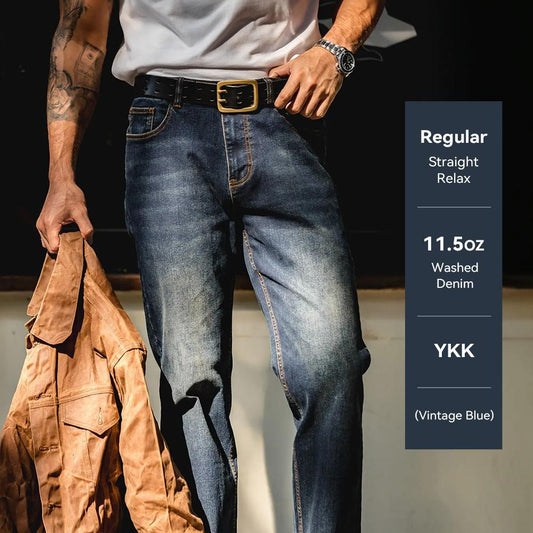 MADEN Herren 11,5oz Gewaschene Selvedge Denim Jeans