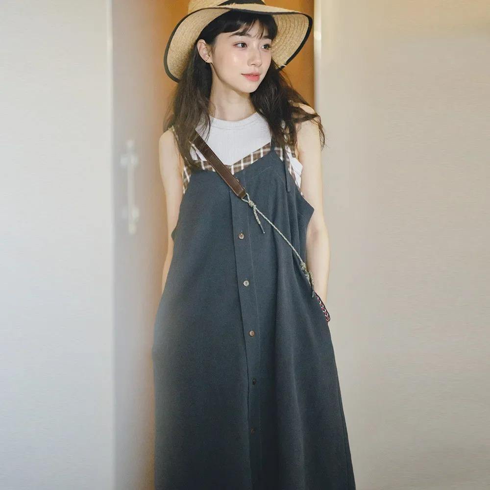 MADEN Vintage Plaid A-Line Midi Dress