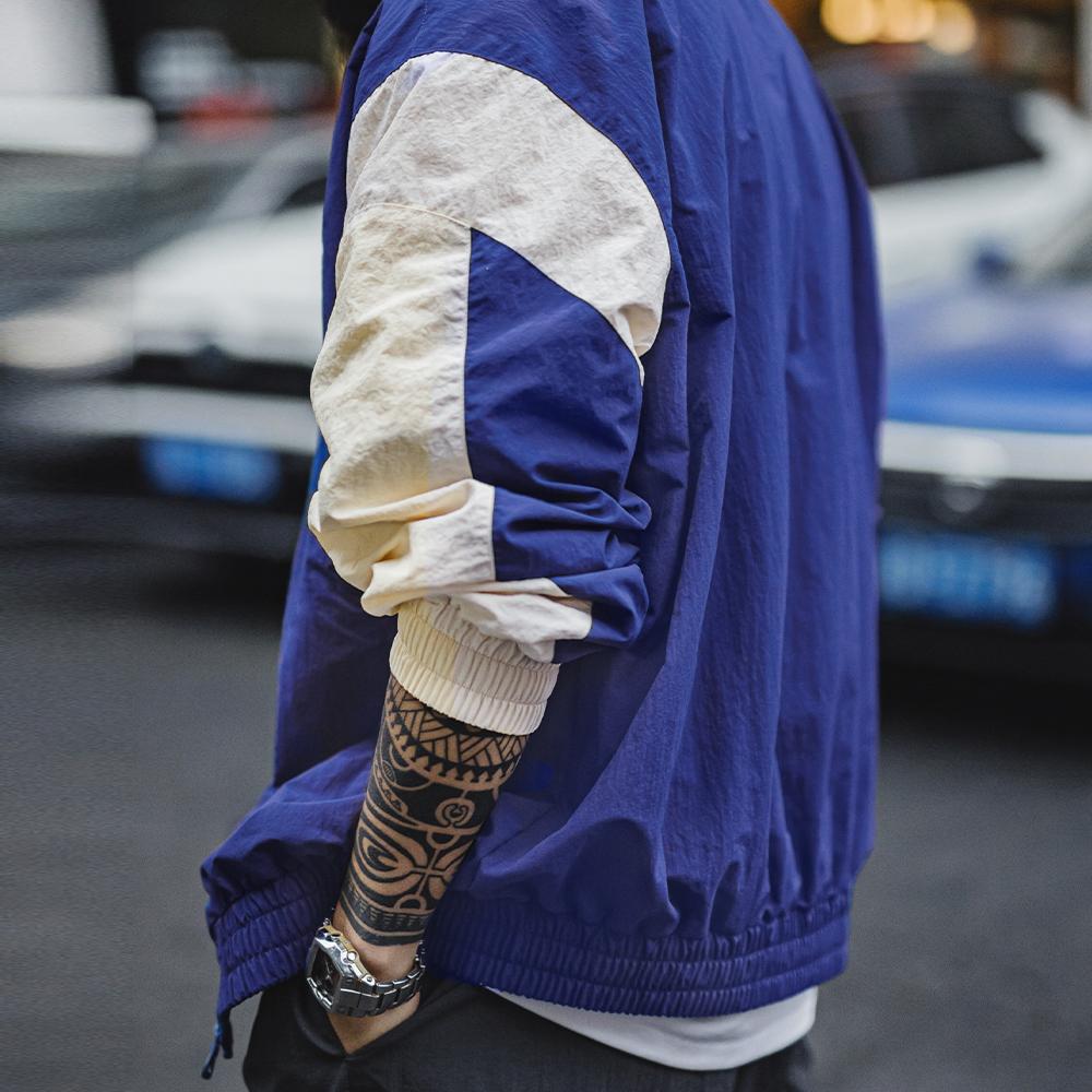 MADEN Retro Patchwork Color-Block Racing Jacket Nylon Embroidered Durable Motorcycle Casual Jacket Men Spring