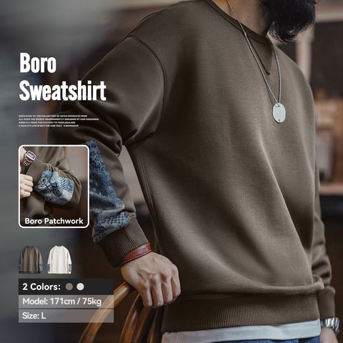 MADEN Boro Patchwork Sweatshirt for Men – Loose Fit Airlayer Fabric Casual Pullover