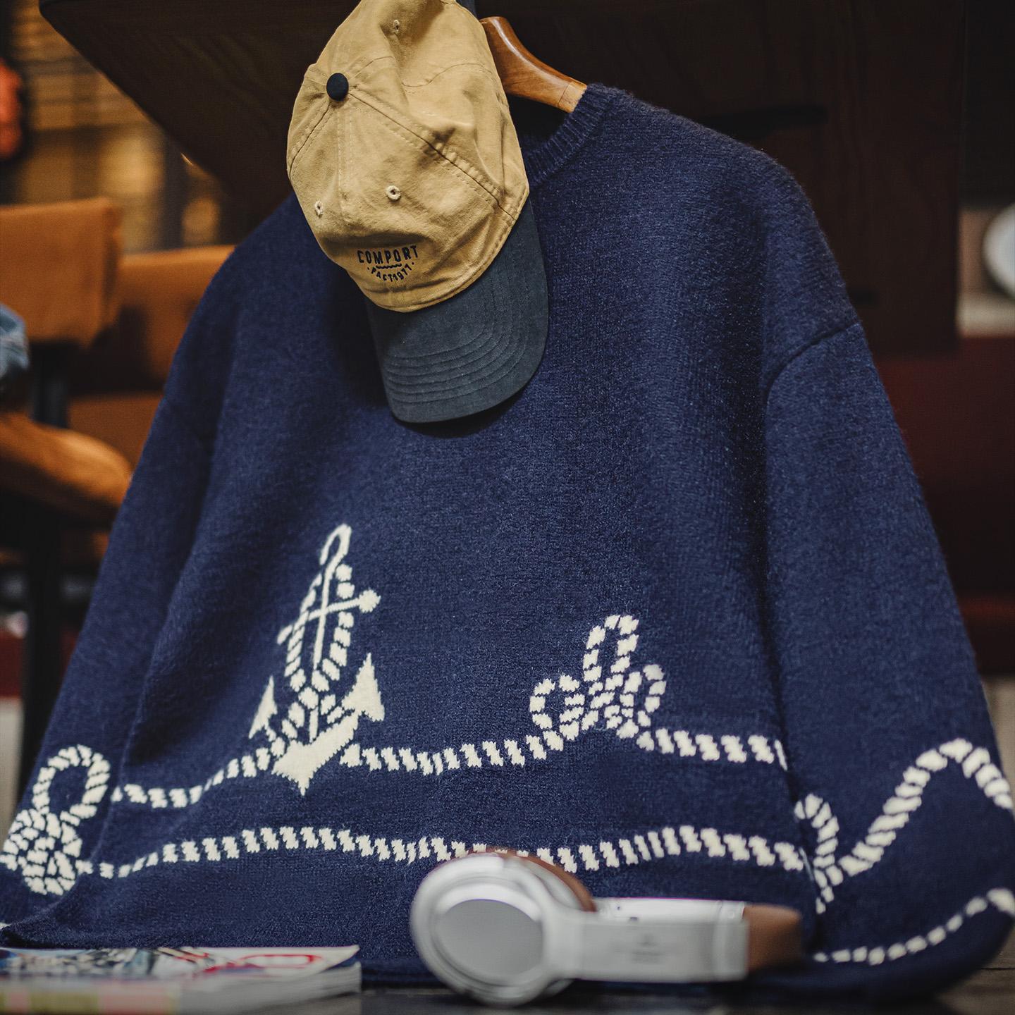 MADEN Herren Marineblauer Strickpullover