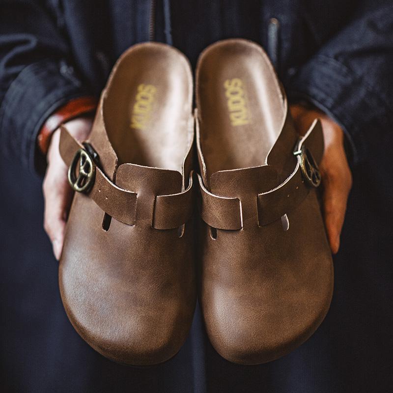 Zapatos tipo zueco MADEN de cuero Crazy Horse para hombre, sin cordones, medio deslizante, con suela gruesa nueva, punta de corcho para exterior, zapatillas casuales retro