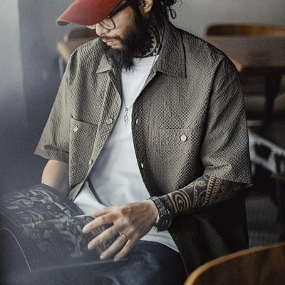 MADEN Airy Seersucker Shirts Men | Relaxed-fit Breathable Lightweight  Summer Jacket Vintage American Style Menswear